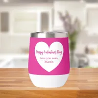 Hot pink white heart Valentine's Day Thermal Wine Tumbler