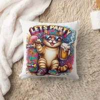 Cat partying with skateboard and drink throw pillow