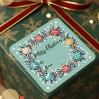 Elegant Wreath & Vintage Ornaments Merry Christmas Square Sticker
