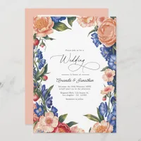 Elegant Peach and Blue Floral Wedding QR Code Invitation