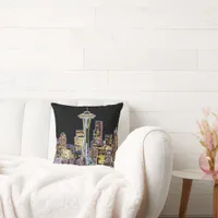 Dark be the Night - Luminous Seattle Skyline Throw Pillow