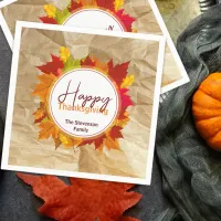 Fall Maple Leaves On Paper Texture Thanksgiving Napkins