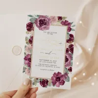 Elegant Modern Plum Gold Botanical Floral Wedding Foil Invitation