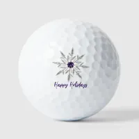 Silver Purple Crystal Snowflake Happy Holidays Golf Balls