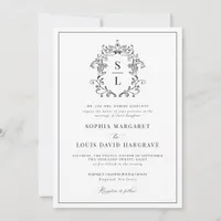 Formal Elegant Baroque Crest Monogram Wedding Invitation