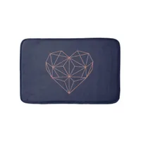 Chic Rose Gold Foil Geometric Heart on Navy Blue Bath Mat