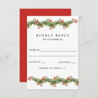 Rustic Boughs of Holly Winter Christmas Wedding RSVP Card