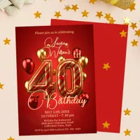 Red and Gold Balloons 40th Birthday Celebration Invitation