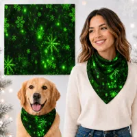 Deep Green Bright Snowflakes Holidays Large Bandana