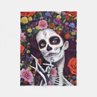 Day of the Dead Sugar Skull Floral Skeleton Fleece Blanket