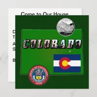 Colorado Picture Text, Flag, Seal, Quarter, Map Invitation