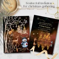 Enchanted Woodland Forest Christmas Party  Foil Invitation