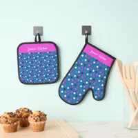 Bold bright colors, Pink, Purple Blue Oven Mitt & Oven Mitt & Pot Holder Set