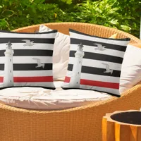 Black white red nautical stripes lighthouse throw pillow