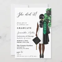 Modern Green Photo She Did It Graduation Invitation