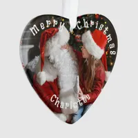 Santa Claus, Kids Name Christmas Photo Heart Tree Ornament