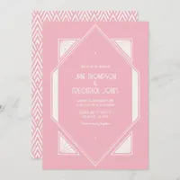 Rose Quartz & Soft Ivory Art Deco Wedding Photo Invitation