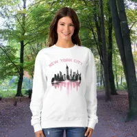 New York City Skyline Pink Shimmer White Sweatshirt