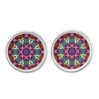 Flowery mandala embroidered with brilliant threads cufflinks