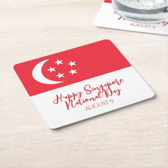 Happy Singapore National Day Singapore Flag Square Paper Coaster