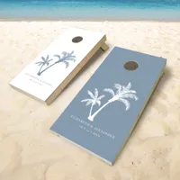 Dusty Blue Tropical Palm Trees Wedding  Cornhole Set