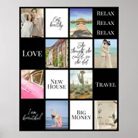 Elegant Black White Photo Grid Vision Board Poster