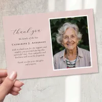 Pink Script Photo Sympathy Funeral Memorial Thank You Card