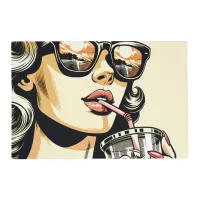 Pop Art Comic Book Pretty Woman Drinking Soda Placemat