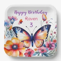 Butterfly in Flowers Girl's Birthday Party  Paper Plates