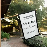 Minimalist Mr And Mrs Black And White Wedding House Flag