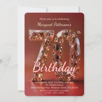 Glamorous Burgundy Rose Gold Diamond 70th Birthday Invitation