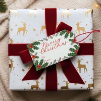 Vintage Script Merry Christmas Holly Berry Holiday Gift Tags