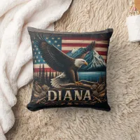 Majestic Eagle Displaying Strength Over Mountains Throw Pillow