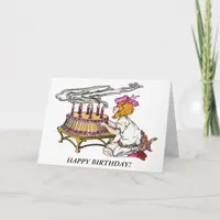 Vintage Birthday Girl with Cake Card