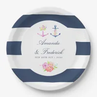 Watercolor Floral Nautical Wedding Paper Plates