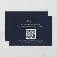  Simple Elegant Modern Navy Wedding QR CODE RSVP Card