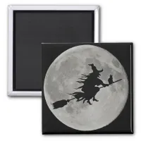 Witch Flying Over the Moon Halloween Magnet