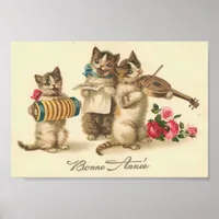 Bonne Annee Vintage Cats Poster