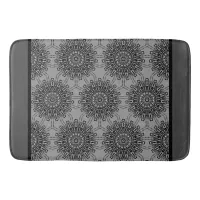 Elegant Black and White Mandala Pattern with Gray Bath Mat