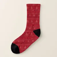 Red Nordic Christmas Socks Scandinavian Style