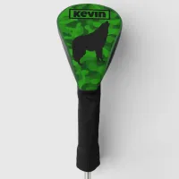 Modern Green Camo Black Wolf Silhouette Monogram | Golf Head Cover