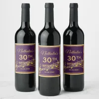 30th birthday party purple gold music notes wine label