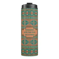 Southwest Teal Copper Geometric Print Personalized Thermal Tumbler