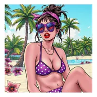 Women in Purple Bikini and Bandanna at Beach  Acrylic Print