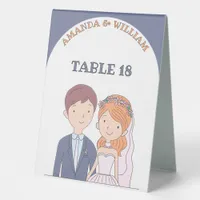 Simple Cartoon-Iike  Spouses  Wedding Table Number Table Tent Sign