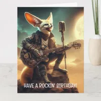 Cool Fennec Fox Rocks Acoustic Guitar in Desert Card