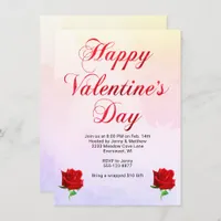 Happy Valentine's Day Soft Pastel Red Roses Party Invitation