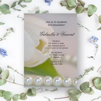 White Tulip and Pearls Spring Engagement Party Invitation