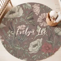 Floral Butterfly Custom Name Nursery Rug