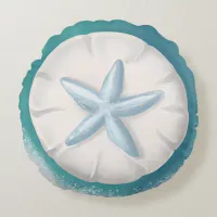 Teal Starfish and Sand Dollar Beachy  Round Pillow